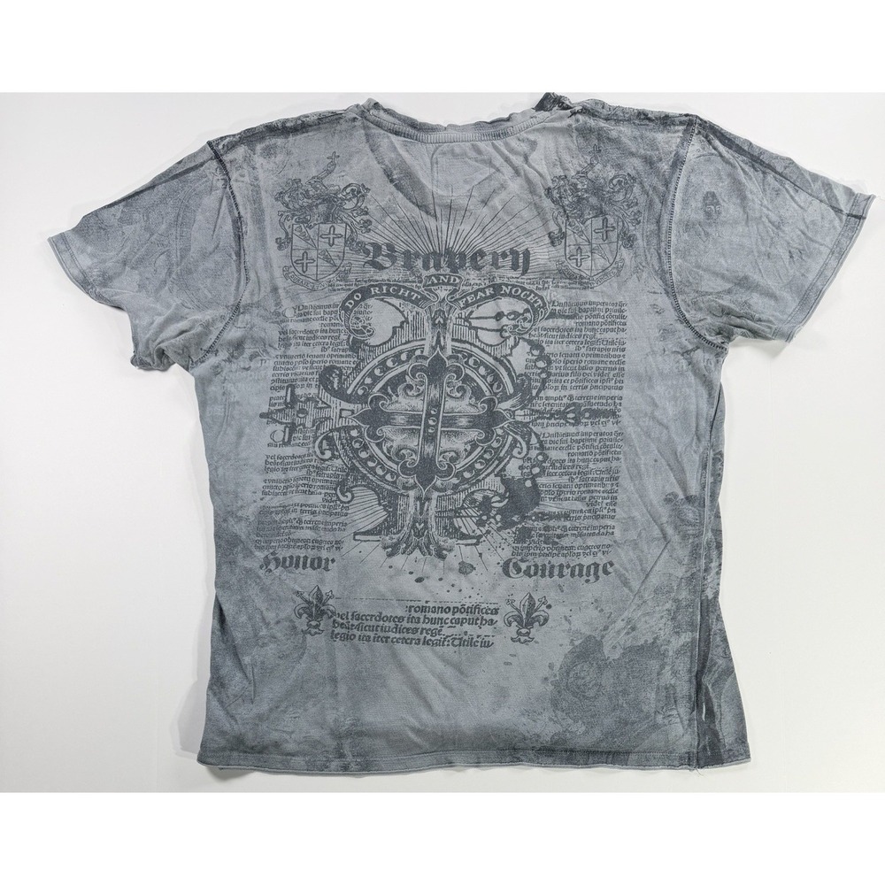 Y2K Faith Cross Graphic T Shirt Gray Wash Tattoo Style L